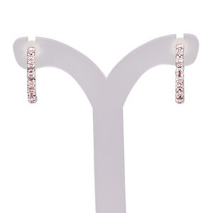 Earring, sterling silver and cubic zirconia, pink, 15mm half hoop with post. Sold per pair.