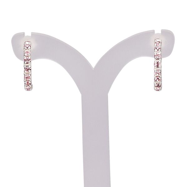 Earring, sterling silver and cubic zirconia, pink, 15mm half hoop with post. Sold per pair. image number 0