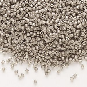 Seed bead, Delica®, glass, pkg/250g, #11 round, opaque semi-matte galvanized pewter (DB-1159).