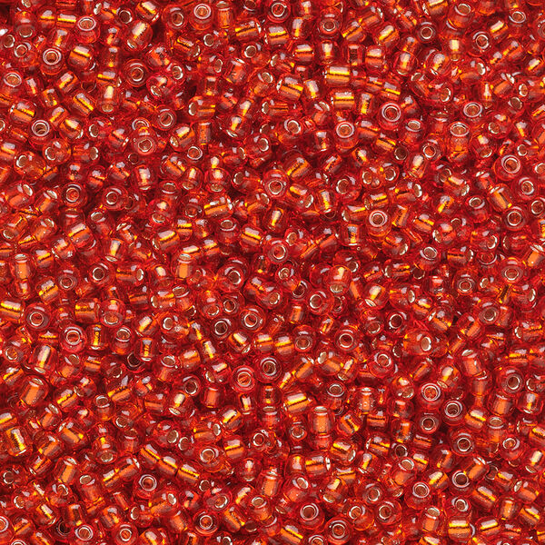 Seed bead, Ming Tree™, glass, pkg/1 pound, #11 round, transparent silver-lined red. image number 0