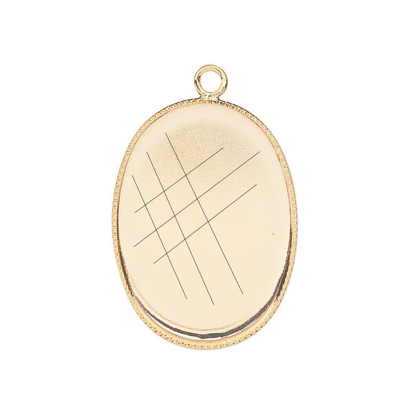 Drop, gold-plated brass, 26x19mm oval with beaded edge and 25x18mm oval bezel setting. Sold per pkg of 6. image number 0
