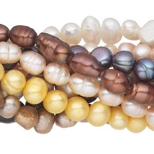 Pearl mix, cultured freshwater (dyed / bleached), mixed colors, 5mm-11x7mm mixed shape, D grade, Mohs hardness 2-1/2 to 4. Sold per pkg of (10) 15" to 16" strands.