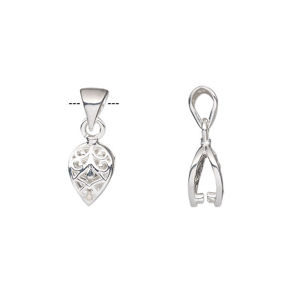 Bail, ice-pick, sterling silver, 9x7mm leaf with 4.5mm grip length. Sold individually. image number 0