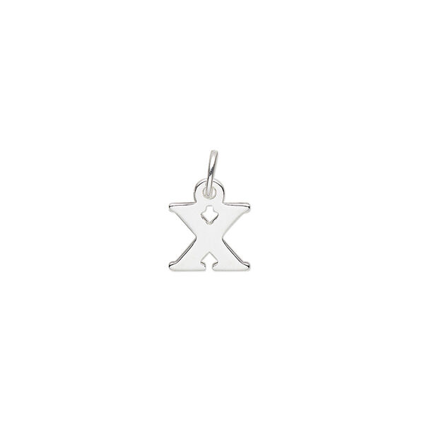 Charm, sterling silver, 8x7mm block alphabet letter "X." Sold individually. image number 0