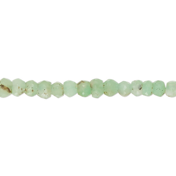 Bead, chrysoprase (natural), light to medium, 4x3mm-5x4mm hand-cut faceted rondelle, B- grade, Mohs hardness 6-1/2 to 7. Sold per 14-inch strand, approximately 110 beads. image number 0