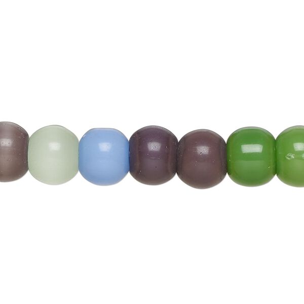 Bead, cat's eye glass, opaque mixed colors, 7mm irregular round, economy grade. Sold per 15-inch strand. image number 0