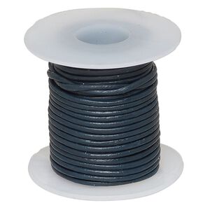 Cord, leather (dyed), dark blue, 1-1.2mm round. Sold per 5-yard spool.