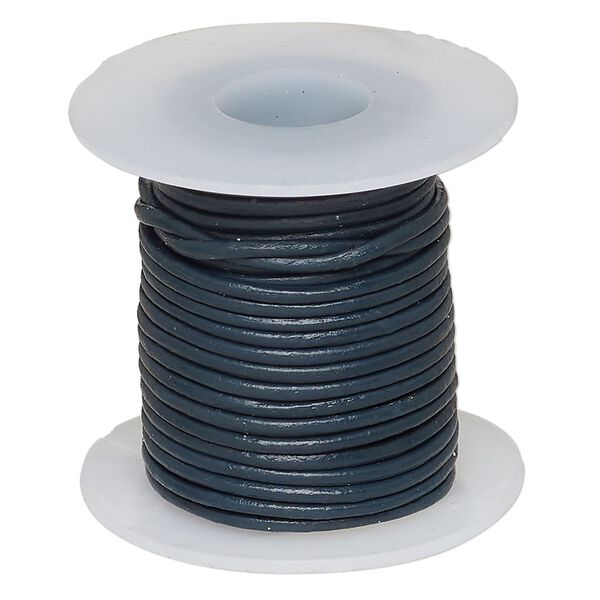 Cord, leather (dyed), dark blue, 1-1.2mm round. Sold per 5-yard spool. image number 0