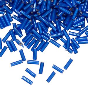 Bugle bead, Dyna-Mites™, glass, silver-lined translucent matte cobalt, #3 square hole. Sold per 35-gram pkg.