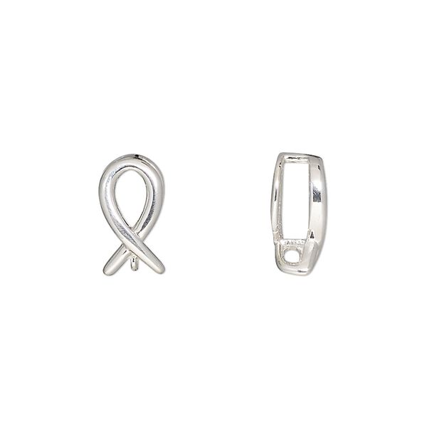Slide, sterling silver, 12.5x6.5mm awareness ribbon with closed loop. Sold individually. image number 0