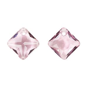 Drop 1pk light rose, Crystal Passions® 16mm pendant princess cut 6431