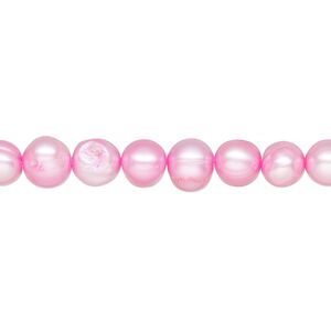 Pearl, cultured freshwater pearl (dyed), bubble gum, 6-7mm semi-round with 0.4-06mm hole, D grade, Mohs hardness 2-1/2 to 4. Sold per 15" strand, approximately 65 beads.