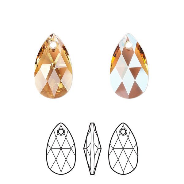 Drop 2pk light Colorado topaz shimmer, Crystal Passions® 16x9mm pendant pear 6106 image number 0