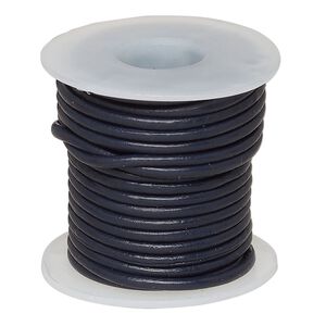 Cord, leather (dyed), navy blue, 1.4-1.6mm round. Sold per 5-yard spool.