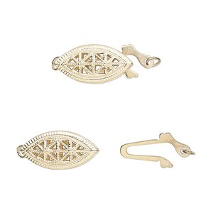 Clasp fishhook 1pkg1 14Kt gold-filled, 16x8mm filigree oval, 1-strand