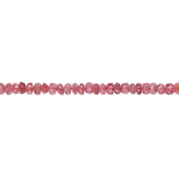 Bead, pink spinel (natural), 2x1mm-3x2mm hand-cut faceted rondelle, B+ grade, Mohs hardness 8. Sold per 8-inch strand. image number 0