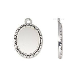 Drop, antique silver-finished "pewter" (zinc-based alloy), 21x17mm oval with rope edge and 16x12mm oval setting. Sold per pkg of 6.