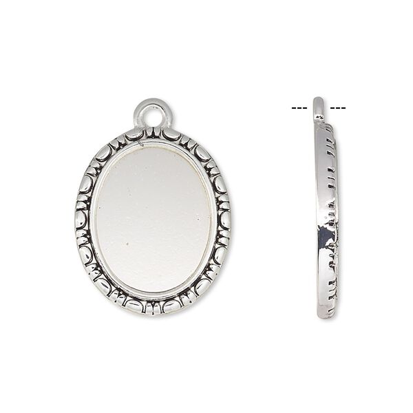 Drop, antique silver-finished "pewter" (zinc-based alloy), 21x17mm oval with rope edge and 16x12mm oval setting. Sold per pkg of 6. image number 0