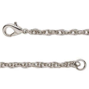 Chain, antique silver-finished steel, 4mm double rope, 36 inches with lobster claw clasp. Sold individually.