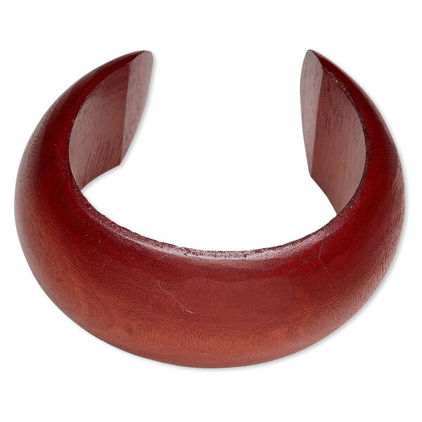 Bracelet, cuff, wood (dyed / waxed), rust brown, 36mm wide hand-carved rounded band, 7-1/2 inches. Sold individually. image number 0