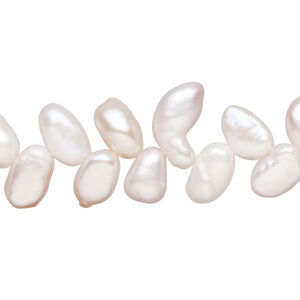 Freshwater pearl 1pkg1, herringbone-drilled flat-sided rice, 15 inch pink satin 7x6mm-12x7mm cultured