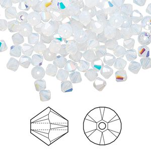 Bead 48pk white opal AB, Crystal Passions® 4mm bicone 5328