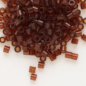 Seed bead, Delica®, glass, pkg/7.5g, #8 round, transparent dark topaz (DBL-0709).