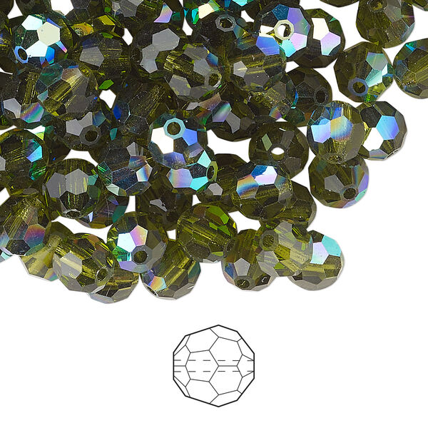 Bead 288pk olivine AB, Preciosa Czech crystal 6mm round image number 0