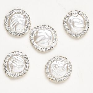 Bead, acrylic, pkg/5, clear and ivory, 15-17mm uneven round.