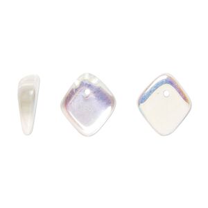 Bead, Czech pressed glass, crystal AB, 14x5mm diamond drop. Sold per 15" to 16" strand.