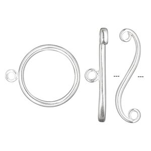 Clasp toggle 1pkg1 sterling silver, 18mm round, 1-strand