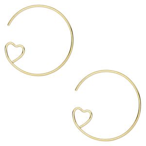 Earring hoop 1pkg100 gold-plated, 23mm round / open heart / open loop, 19 gauge brass 50 pair