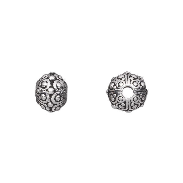 Bead, TierraCast®, antique silver-plated pewter (tin-based alloy), 10x7.5mm beaded rondelle with swirls. Sold per pkg of 2. image number 0