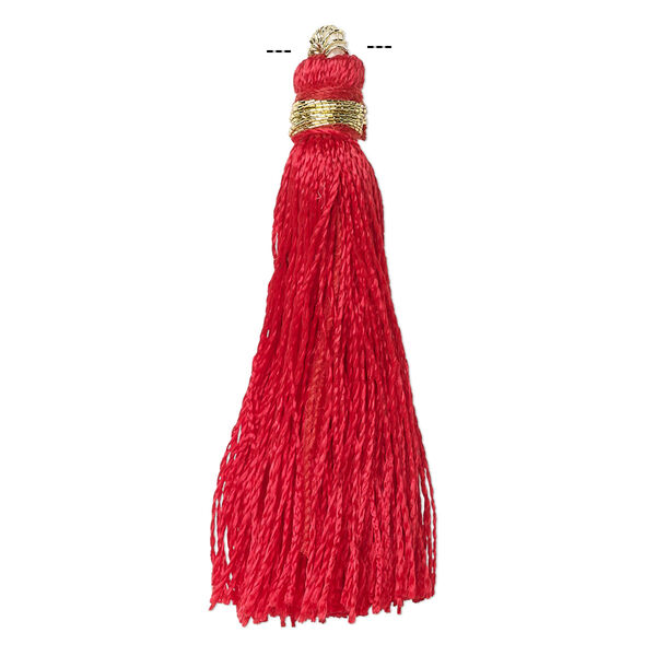Tassel, silk (imitation) and gold-finished copper, red, 1-3/4 to 2 inches. Sold per pkg of 12. image number 0
