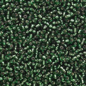 Seed bead, Ming Tree™, glass, pkg/1 pound, #11 round, transparent silver-lined emerald green.