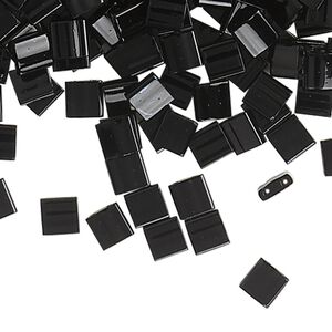 Bead, Miyuki, TILA®, glass, opaque black, (TL401), 5mm square with (2) 0.8mm holes, fits up to 3mm beads. Sold per 10-gram pkg.