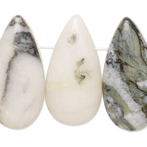 Green earth "jasper" 1pkg4, top-drilled flat back flat teardrop focal natural 33x17mm-34x17mm