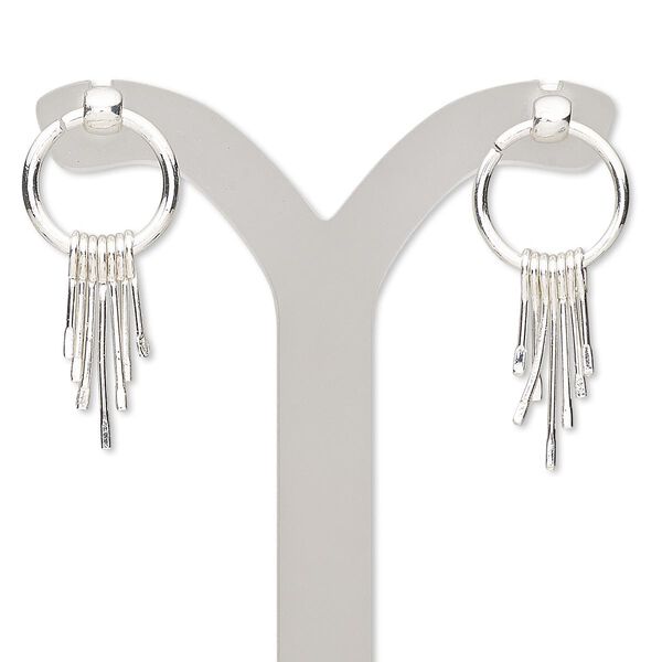 Earring, silver-finished steel, 30mm with ring and dangles with post. Sold per pair. image number 0