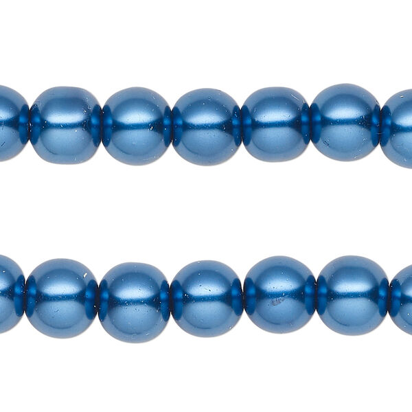 Bead, glass pearl, blue, 8mm round. Sold per pkg of (2) 15-inch strands, approximately 100 beads. image number 0