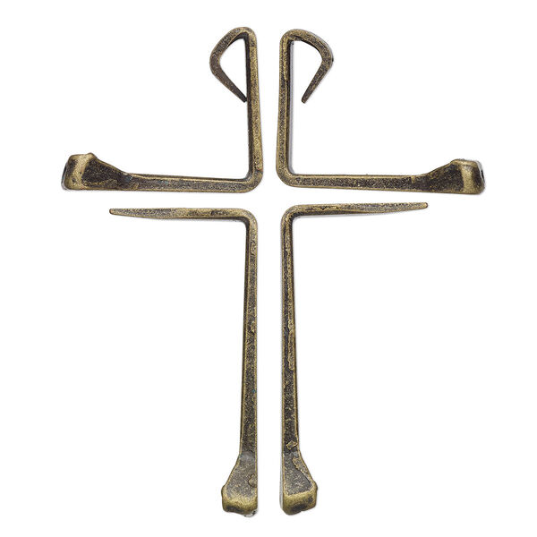 Component, antique brass-plated carbon steel, 55x47mm assembled horseshoe nail cross. Sold per 4-piece set. image number 0