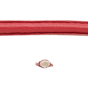 Cord, leather and cotton (dyed), red, 7-8mm double-stitched flat. Sold per 1-yard section.