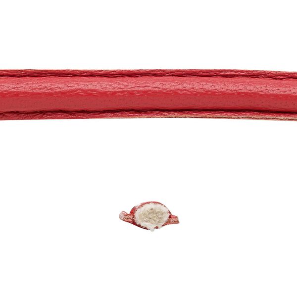 Cord, leather and cotton (dyed), red, 7-8mm double-stitched flat. Sold per 1-yard section. image number 0