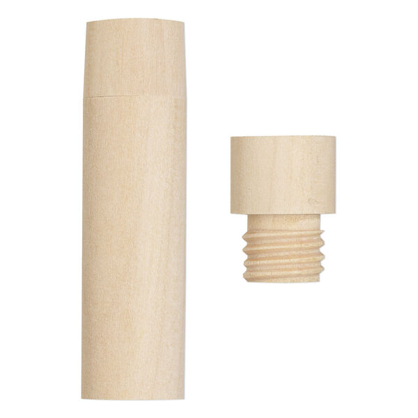 Bottle, wood (natural), 2-1/4 x 5/8 inch cylinder with twist-off cap. Sold per pkg of 4. image number 0