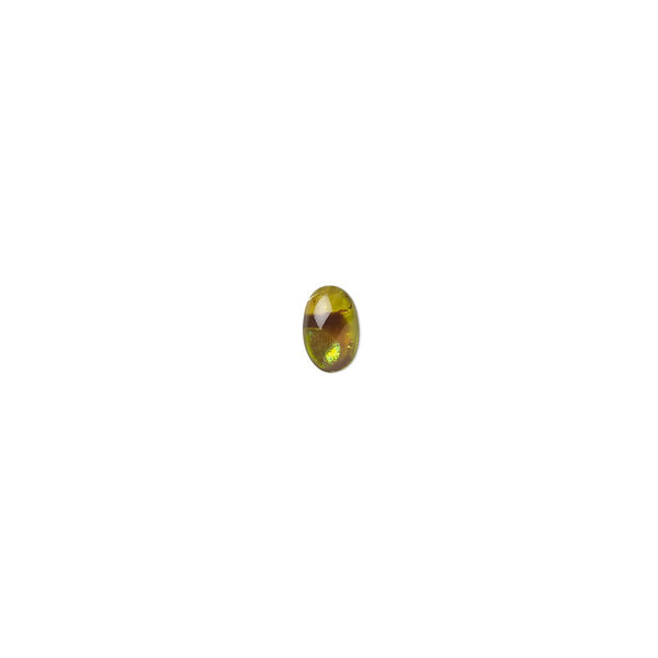 Cabochon, paua shell (dyed / coated), gold, 6x4mm calibrated oval, Mohs hardness 3-1/2. Sold per pkg of 10. image number 0