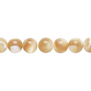 Bead, mother-of-pearl shell (natural), 7-7.5mm round, Mohs hardness 3-1/2. Sold per 15-1/2" to 16" strand.