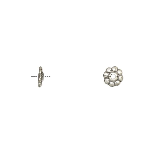 Bead cap, antiqued sterling silver, 6x1.5mm fancy round, fits 6-8mm beads. Sold per pkg of 10. image number 0