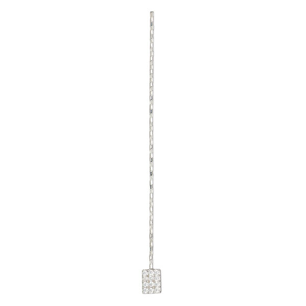 Paddle pin, cubic zirconia and rhodium-plated sterling silver, clear, 2-inch diamond-cut twisted with 5x4mm rectangle, 22 gauge. Sold individually. image number 0