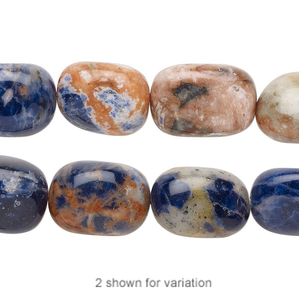 Bead, orange sodalite (natural), medium nugget, Mohs hardness 5 to 6. Sold per 8-inch strand, approximately 10 beads. image number 0