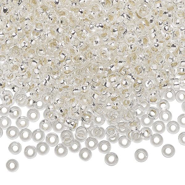 Seed bead, Miyuki, glass, pkg/250g, 3x1.3mm spacer rondelle, transparent silver-lined clear, (SPR3-1). image number 0