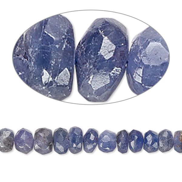 Bead, tanzanite (heated), 4x3mm-7x5mm graduated hand-cut faceted rondelle, C grade, Mohs hardness 6 to 7. Sold per 15" to 16" strand. image number 0